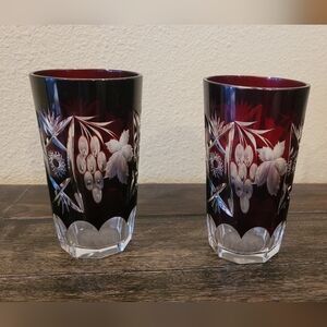 Vintage Nachtmann Highball Lead Crystal Handblown Colored Glasses Set Of 2